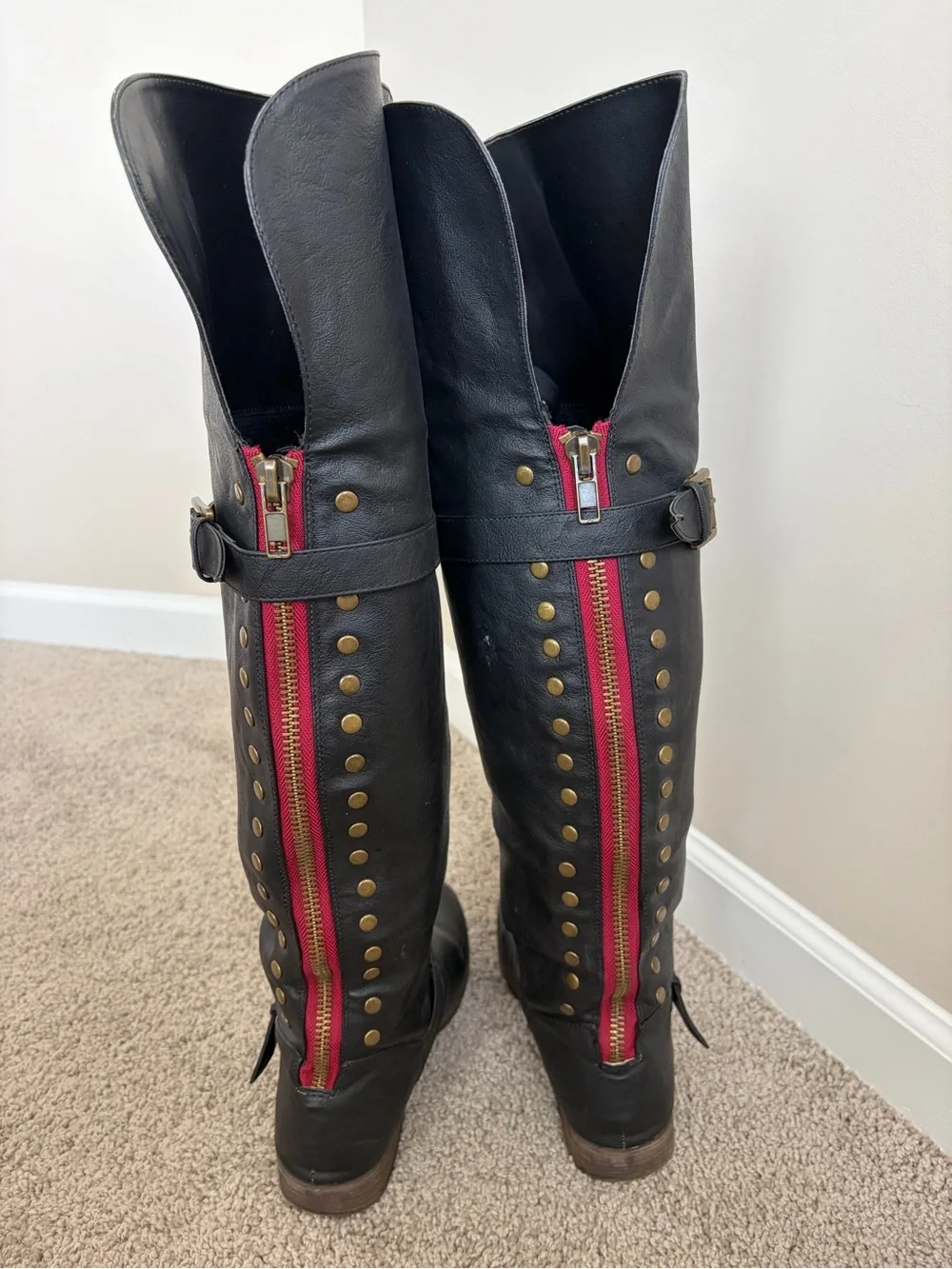 Women’s Black Leather Riding Knee High Boots